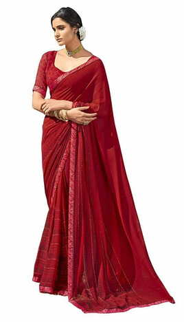 MGC Pure Georgette  Red colour saree with blouse piece SP838