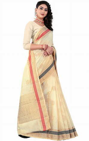 MGC Sof Linen Beige Colour saree with blouse Piece  SP233