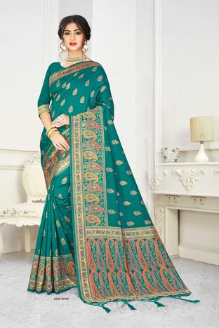 MGC Silk  Rich Pallu Blue-Green Colour Saree With Blouse Piece Sp528