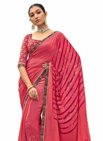 MGC Pure Georgette Light Pink colour saree with blouse piece SP765