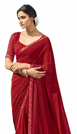 MGC Pure Georgette  Red colour saree with blouse piece SP838