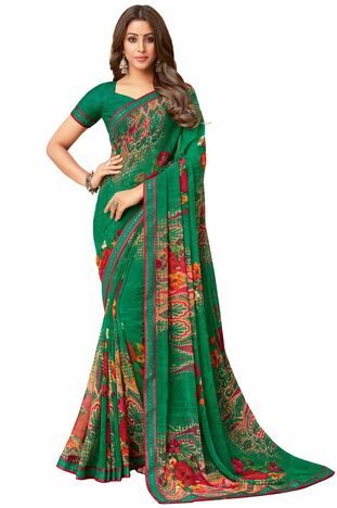 MGC Georgette Green colour saree with blouse piece SP1014