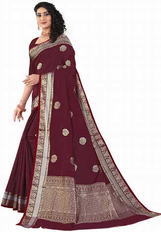 MGC Sof Linen Wine Colour saree with blouse Piece  SP234