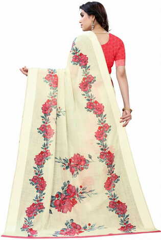 MGC Linen Beige Colour saree with blouse piece SP376