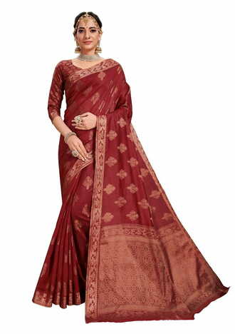 MGC Fancy Cotton  With Resham Work Brown Colour Saree With Blouse Piece Sp532