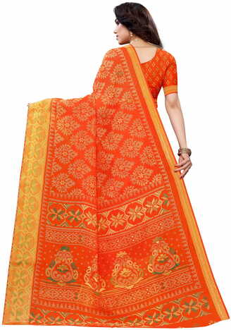 MGC Cotton Orange colour saree with blouse piece SP643