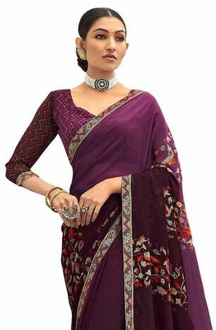 MGC Pure Georgette Magenta colour saree with blouse piece SP766