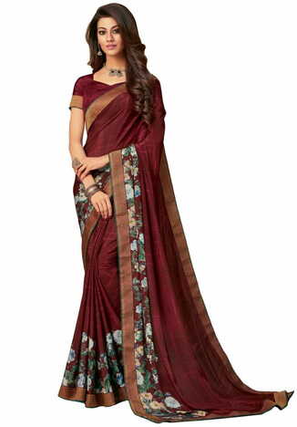 MGC Crepe Maroon colour saree with blouse piece SP951