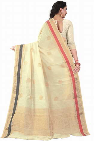 MGC Sof Linen Beige Colour saree with blouse Piece  SP233