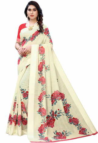 MGC Linen Beige Colour saree with blouse piece SP376