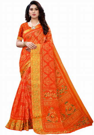 MGC Cotton Orange colour saree with blouse piece SP643