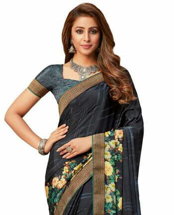 MGC Crepe Black colour saree with blouse piece SP950