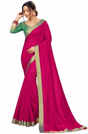 Vichitra Magenta Color Saree With Blouse Piece by MGC