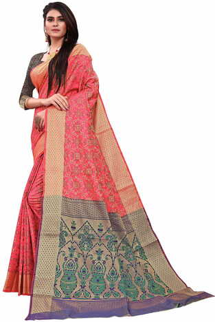 MGC Patola Silk Pink Colour saree with blouse piece SP327