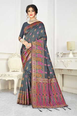 MGC Silk  Rich Pallu Grey Colour Saree With Blouse Piece Sp530