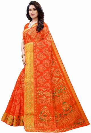 MGC Cotton Orange colour saree with blouse piece SP643