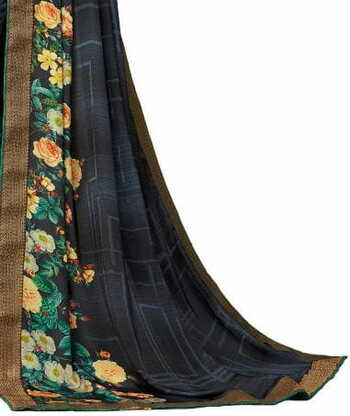 MGC Crepe Black colour saree with blouse piece SP950