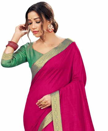 Vichitra Magenta Color Saree With Blouse Piece by MGC
