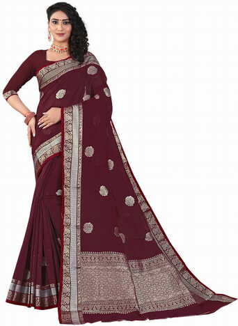 MGC Sof Linen Wine Colour saree with blouse Piece  SP234