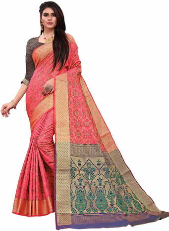 MGC Patola Silk Pink Colour saree with blouse piece SP327