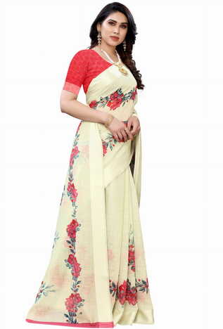 MGC Linen Beige Colour saree with blouse piece SP376