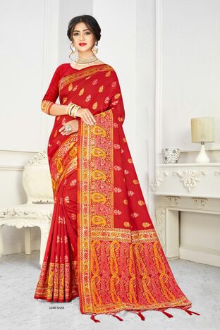 MGC Silk  Rich Pallu Red Colour Saree With Blouse Piece Sp531