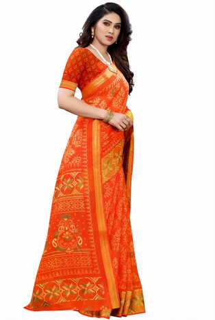 MGC Cotton Orange colour saree with blouse piece SP643