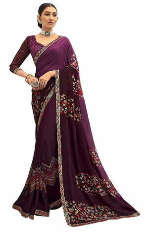 MGC Pure Georgette Magenta colour saree with blouse piece SP766