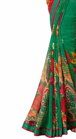 MGC Georgette Green colour saree with blouse piece SP1014