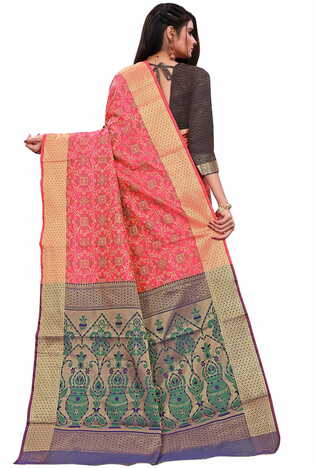 MGC Patola Silk Pink Colour saree with blouse piece SP327