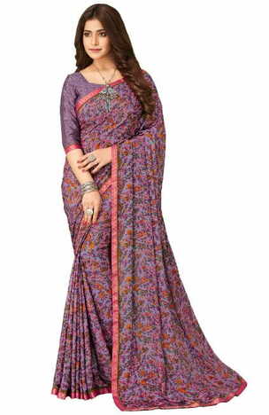 Crepe Silk Purple Color Saree With Blouse Piece by MGC