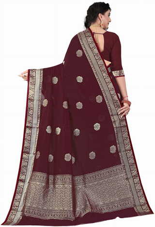 MGC Sof Linen Wine Colour saree with blouse Piece  SP234