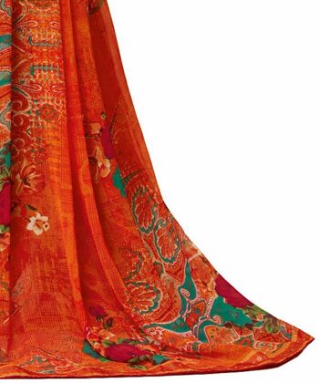 MGC Georgette Orange colour saree with blouse piece SP1015