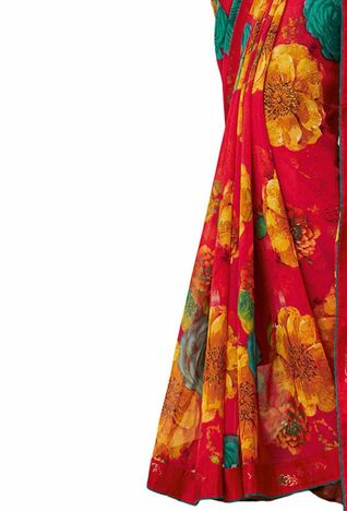 MGC Georgette Red colour saree with blouse piece SP1019