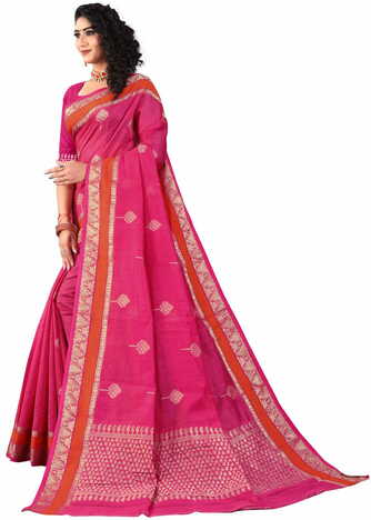 MGC Sof Linen Pink Colour saree with blouse Piece  SP238