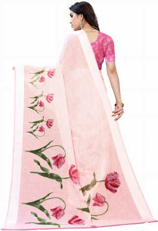 MGC Linen Peach Colour saree with blouse piece SP380