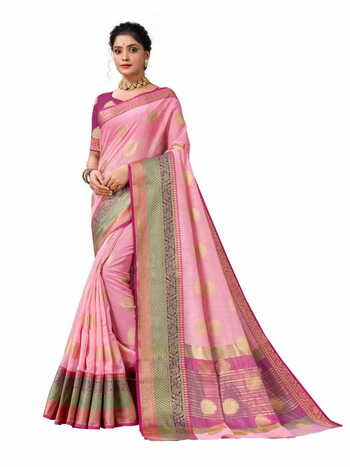 MGC Mercerised Cotton Silk  Baby Pink Colour Saree With Blouse Piece Sp552