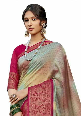 MGC Cotton Silk Multi colour saree with blouse piece SP844