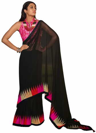 MGC Georgette Black colour saree with blouse piece SP1020