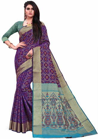 MGC Patola Silk Blue Colour saree with blouse piece SP331