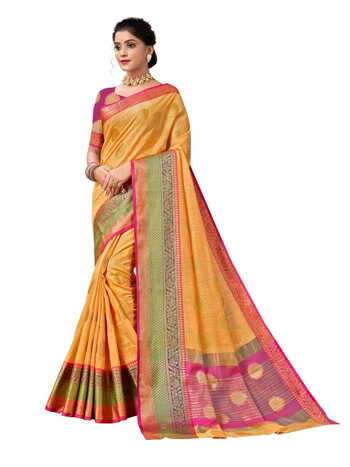 MGC Mercerised Cotton Silk  Orange Colour Saree With Blouse Piece Sp553