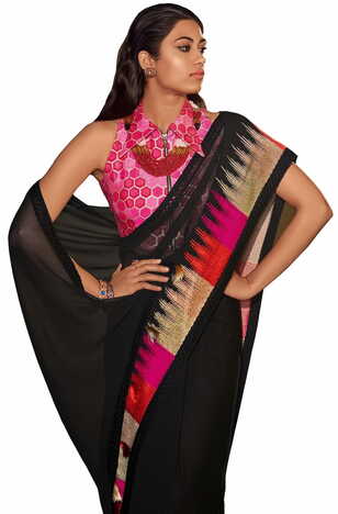 MGC Georgette Black colour saree with blouse piece SP1020