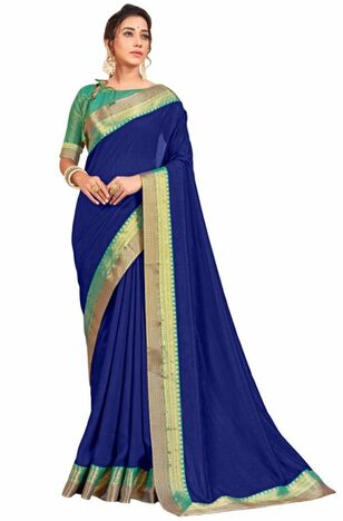 Vichitra Silk Blue Color Saree With Blouse Piece by MGC