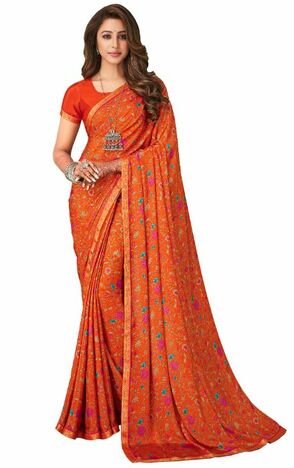 Crepe Silk Orange Color Saree With Blouse Piece by MGC