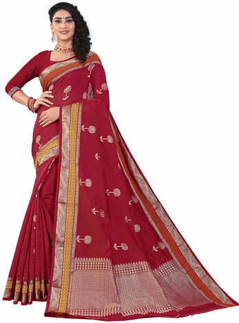 MGC Sof Linen Maroon Colour saree with blouse Piece  SP236