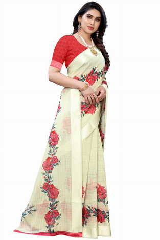 MGC Linen Beige Colour saree with blouse piece SP378