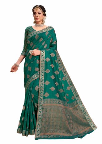 MGC Fancy Cotton  With Resham Work Teal Colour Saree With Blouse Piece Sp541