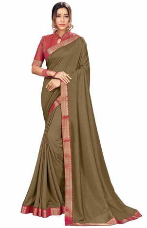 Vichitra Tan Color Saree With Blouse Piece by MGC