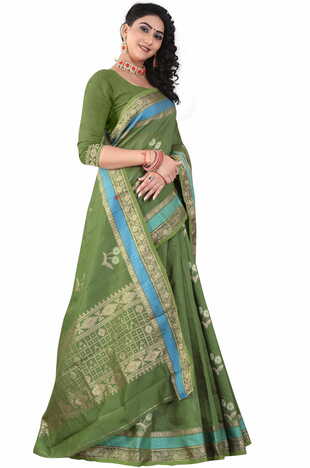 MGC Sof Linen Green Colour saree with blouse Piece  SP235