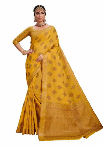 MGC Fancy Cotton  With Resham Work Yellow Colour Saree With Blouse Piece Sp538